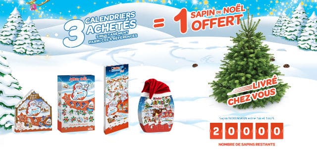 Recevoir le sapin de Noël Kinder 100% gratuit (calendriers de l'avent)